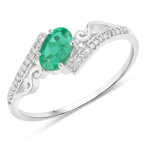0.51 Carat Genuine Zambian Emerald and White Diamond 14K White Gold Ring Bids.com