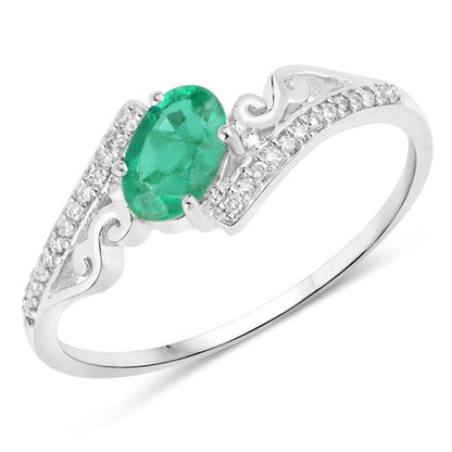 0.51 Carat Genuine Zambian Emerald and White Diamond 14K White Gold Ring Bids.com
