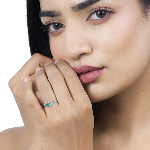0.51 Carat Genuine Zambian Emerald and White Diamond 14K White Gold Ring Bids.com