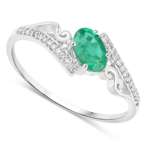 0.51 Carat Genuine Zambian Emerald and White Diamond 14K White Gold Ring Bids.com
