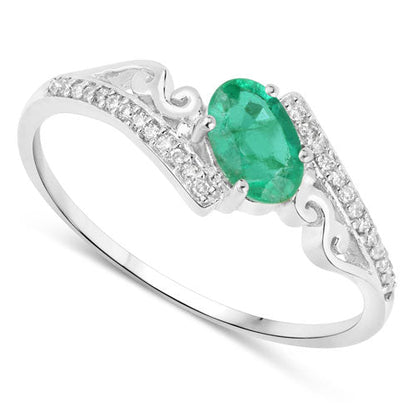 0.51 Carat Genuine Zambian Emerald and White Diamond 14K White Gold Ring Bids.com