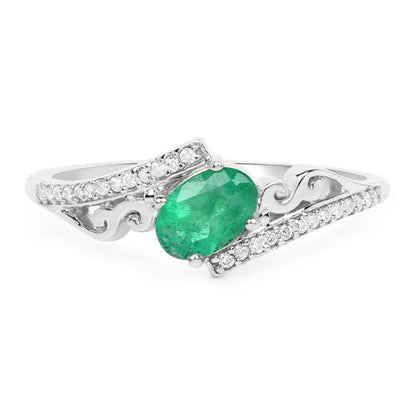 0.51 Carat Genuine Zambian Emerald and White Diamond 14K White Gold Ring Bids.com