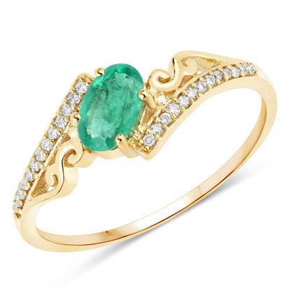 0.51 Carat Genuine Zambian Emerald and White Diamond 14K Yellow Gold Ring Bids.com