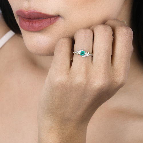 0.51 Carat Genuine Zambian Emerald and White Diamond 14K Yellow Gold Ring Bids.com