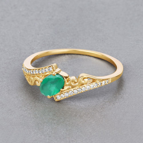 0.51 Carat Genuine Zambian Emerald and White Diamond 14K Yellow Gold Ring Bids.com