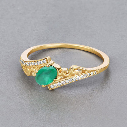 0.51 Carat Genuine Zambian Emerald and White Diamond 14K Yellow Gold Ring Bids.com