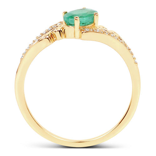 0.51 Carat Genuine Zambian Emerald and White Diamond 14K Yellow Gold Ring Bids.com