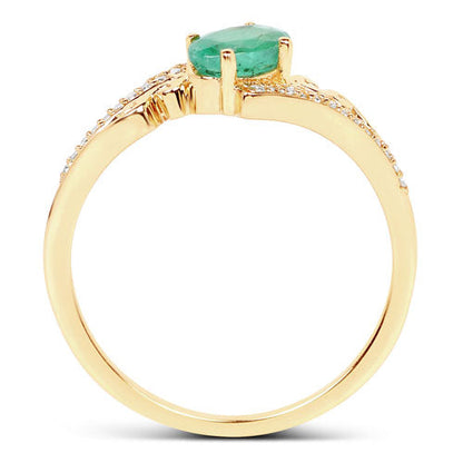 0.51 Carat Genuine Zambian Emerald and White Diamond 14K Yellow Gold Ring Bids.com