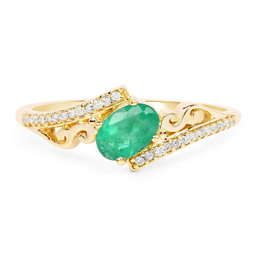 0.51 Carat Genuine Zambian Emerald and White Diamond 14K Yellow Gold Ring Bids.com