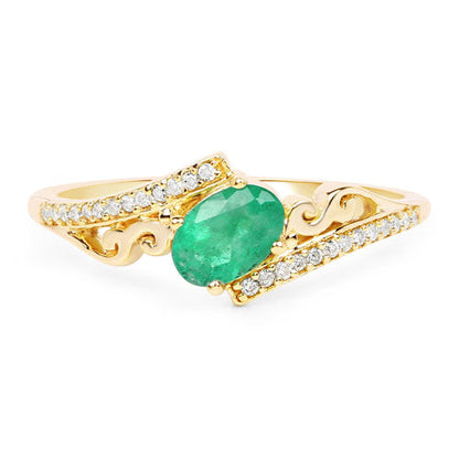 0.51 Carat Genuine Zambian Emerald and White Diamond 14K Yellow Gold Ring Bids.com