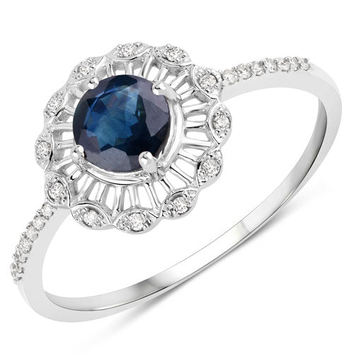0.72 Carat Genuine Blue Sapphire and White Diamond 14K White Gold Ring Bids.com