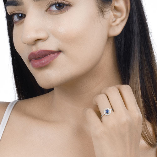 0.72 Carat Genuine Blue Sapphire and White Diamond 14K White Gold Ring Bids.com