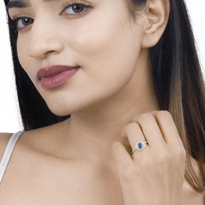 0.72 Carat Genuine Blue Sapphire and White Diamond 14K White Gold Ring Bids.com