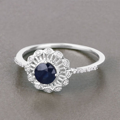 0.72 Carat Genuine Blue Sapphire and White Diamond 14K White Gold Ring Bids.com