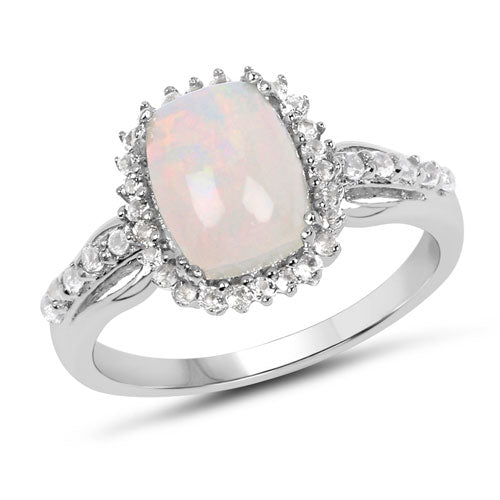 1.55 Carat Genuine Ethiopian Opal and White Topaz .925 Sterling Silver Ring Bids.com