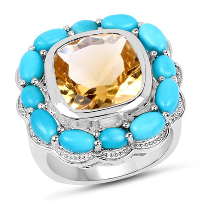 9.26 Carat Genuine Citrine and Turquoise .925 Sterling Silver Ring Bids.com