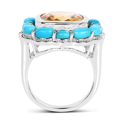 9.26 Carat Genuine Citrine and Turquoise .925 Sterling Silver Ring Bids.com