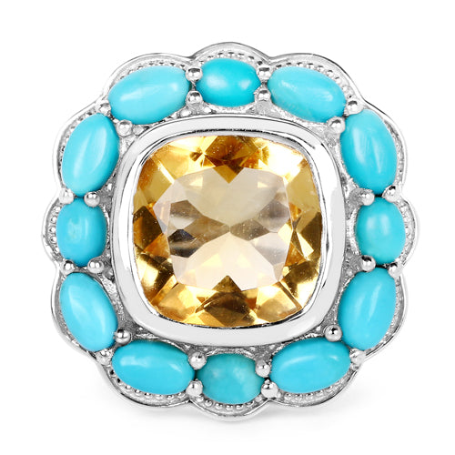 9.26 Carat Genuine Citrine and Turquoise .925 Sterling Silver Ring Bids.com