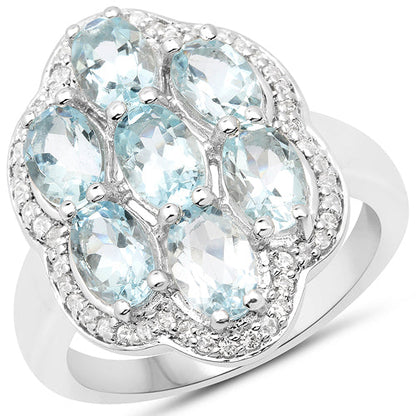 3.09 Carat Genuine Aquamarine and White Zircon .925 Sterling Silver Ring Bids.com
