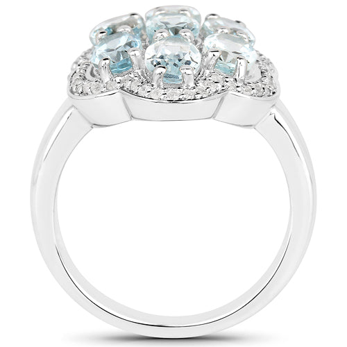 3.09 Carat Genuine Aquamarine and White Zircon .925 Sterling Silver Ring Bids.com