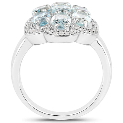 3.09 Carat Genuine Aquamarine and White Zircon .925 Sterling Silver Ring Bids.com