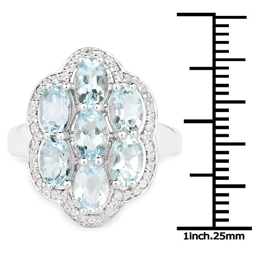 3.09 Carat Genuine Aquamarine and White Zircon .925 Sterling Silver Ring Bids.com