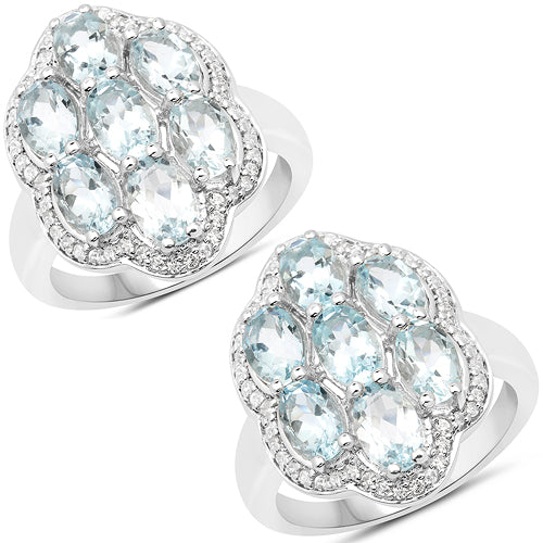 3.09 Carat Genuine Aquamarine and White Zircon .925 Sterling Silver Ring Bids.com