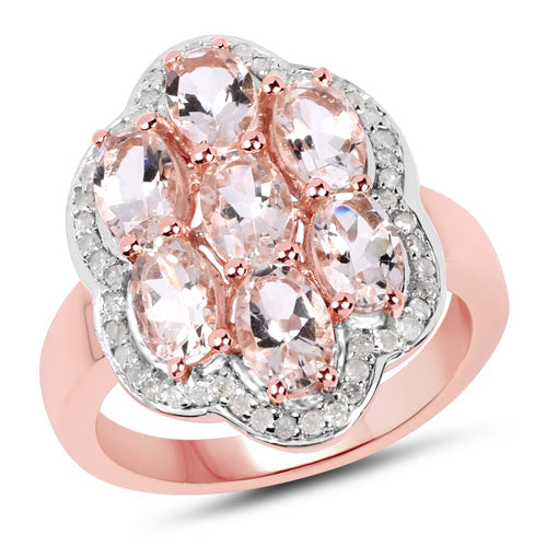 3.06 Carat Genuine Morganite and White Diamond .925 Sterling Silver Ring Bids.com