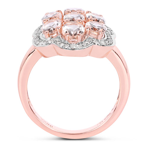 3.06 Carat Genuine Morganite and White Diamond .925 Sterling Silver Ring Bids.com