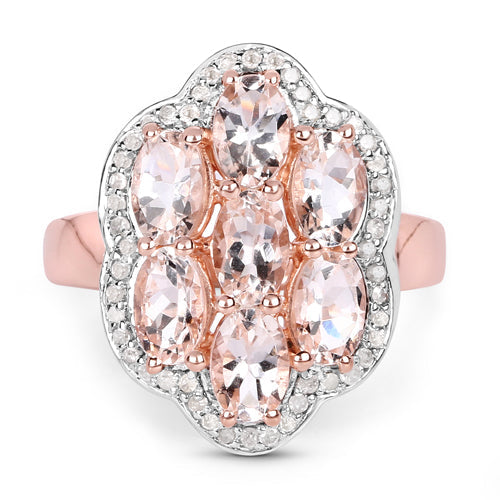 3.06 Carat Genuine Morganite and White Diamond .925 Sterling Silver Ring Bids.com