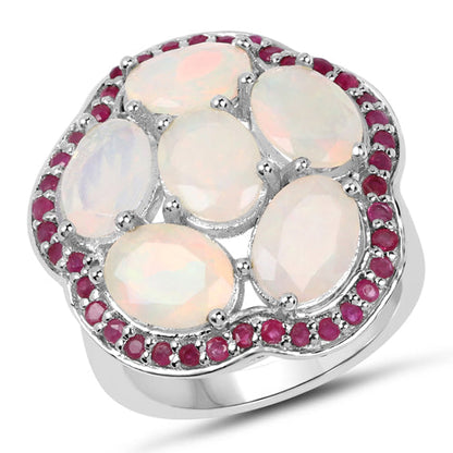 4.66 Carat Genuine Ethiopian Opal and Ruby .925 Sterling Silver Ring Bids.com
