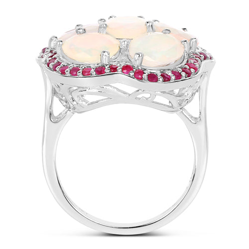 4.66 Carat Genuine Ethiopian Opal and Ruby .925 Sterling Silver Ring Bids.com