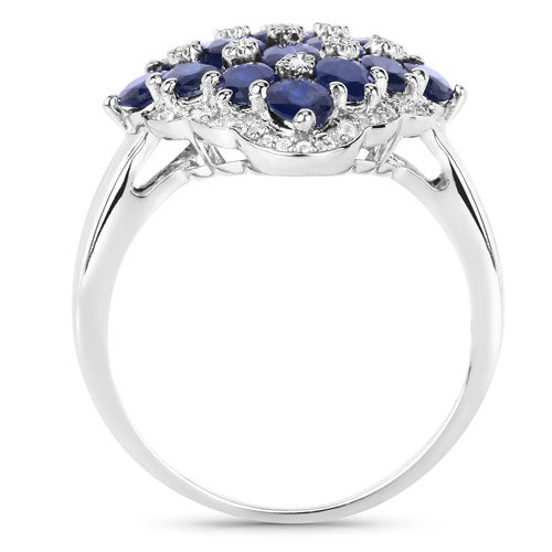 3.48 Carat Genuine Blue Sapphire and White Zircon .925 Sterling Silver Ring Bids.com