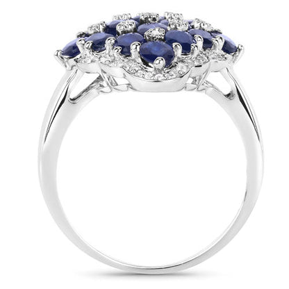 3.48 Carat Genuine Blue Sapphire and White Zircon .925 Sterling Silver Ring Bids.com