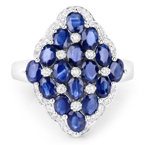 3.48 Carat Genuine Blue Sapphire and White Zircon .925 Sterling Silver Ring Bids.com
