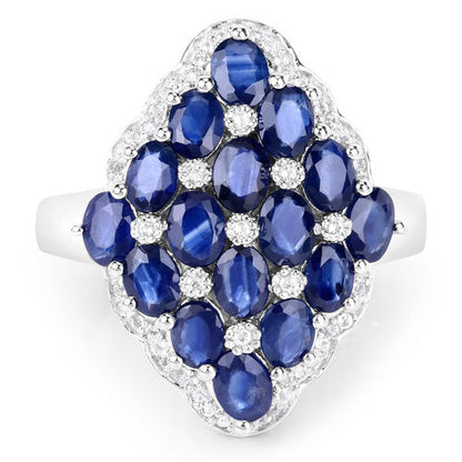 3.48 Carat Genuine Blue Sapphire and White Zircon .925 Sterling Silver Ring Bids.com