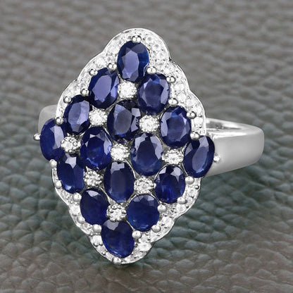 3.48 Carat Genuine Blue Sapphire and White Zircon .925 Sterling Silver Ring Bids.com