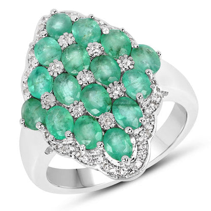 2.68 Carat Genuine Zambian Emerald and White Zircon .925 Sterling Silver Ring Bids.com