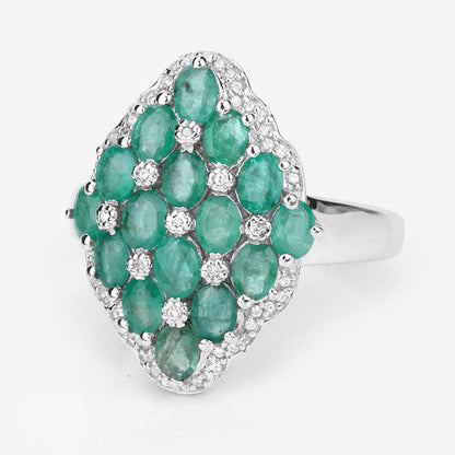 2.68 Carat Genuine Zambian Emerald and White Zircon .925 Sterling Silver Ring Bids.com