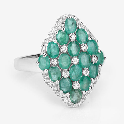 2.68 Carat Genuine Zambian Emerald and White Zircon .925 Sterling Silver Ring Bids.com