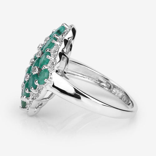 2.68 Carat Genuine Zambian Emerald and White Zircon .925 Sterling Silver Ring Bids.com