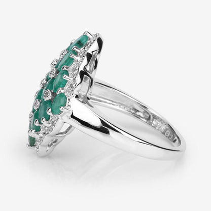 2.68 Carat Genuine Zambian Emerald and White Zircon .925 Sterling Silver Ring Bids.com