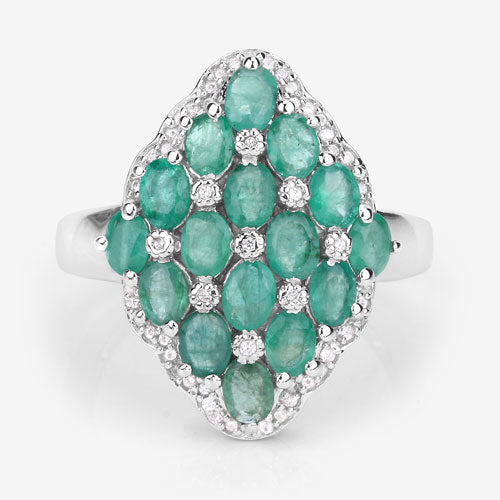 2.68 Carat Genuine Zambian Emerald and White Zircon .925 Sterling Silver Ring Bids.com