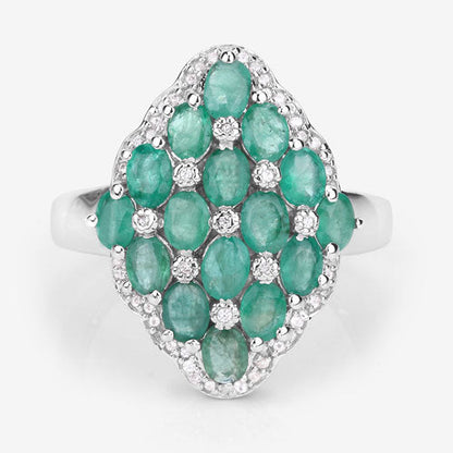 2.68 Carat Genuine Zambian Emerald and White Zircon .925 Sterling Silver Ring Bids.com