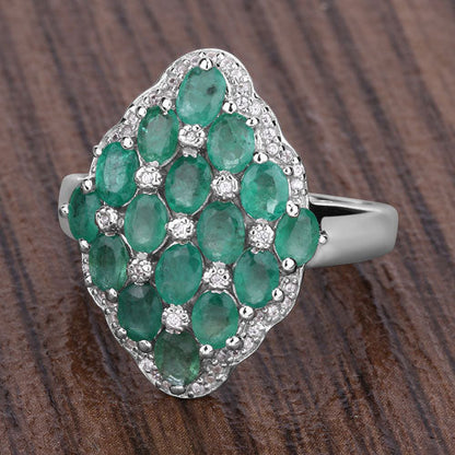 2.68 Carat Genuine Zambian Emerald and White Zircon .925 Sterling Silver Ring Bids.com