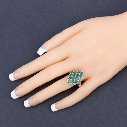 2.68 Carat Genuine Zambian Emerald and White Zircon .925 Sterling Silver Ring Bids.com