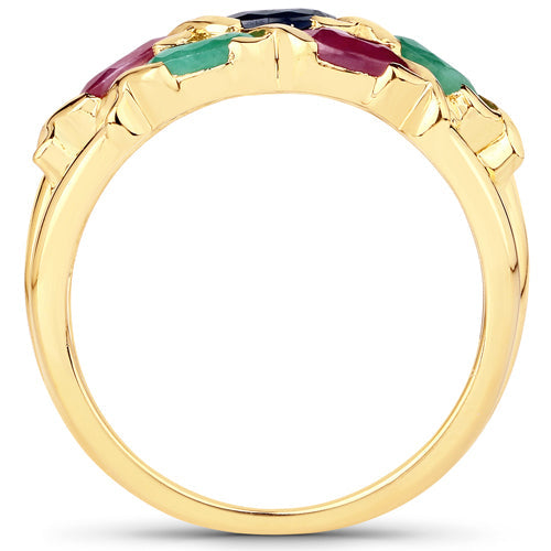 1.63 Carat Genuine Ruby, Blue Sapphire and Emerald .925 Sterling Silver Ring Bids.com