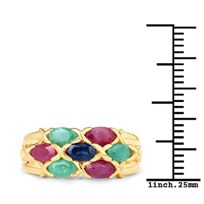 1.63 Carat Genuine Ruby, Blue Sapphire and Emerald .925 Sterling Silver Ring Bids.com
