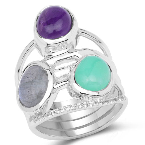 4.00 Carat Genuine Multi Stone .925 Sterling Silver Ring Bids.com