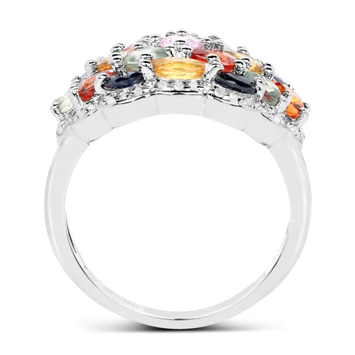 2.85 Carat Genuine Multi Sapphire .925 Sterling Silver Ring Bids.com